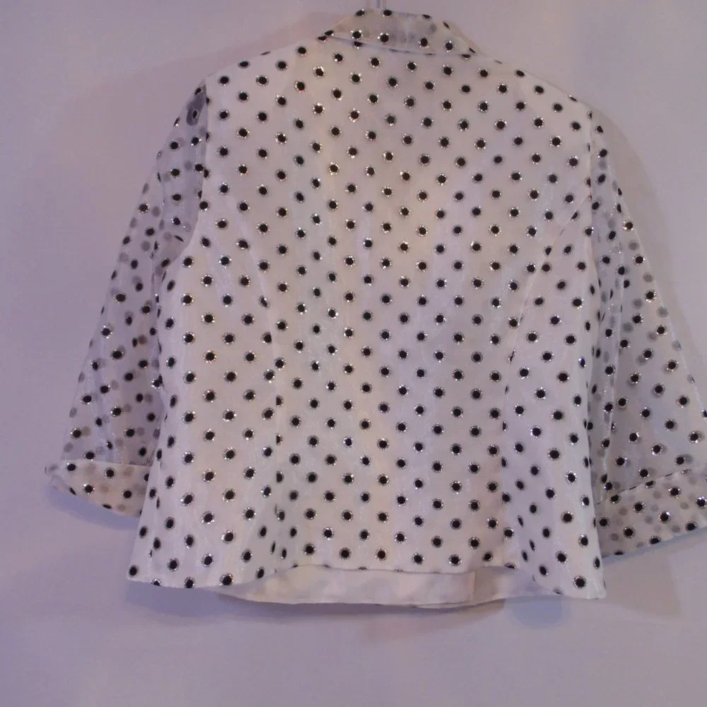 Another Thyme 16 White W/Black polka dots Accent 3/4 Sheer Sleeve Jacket - Picture 5 of 5